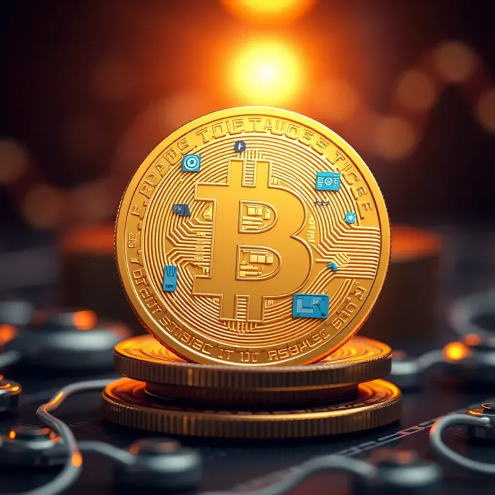 Illustration of Bitcoin symbol with icons representing technology development and regulatory impact