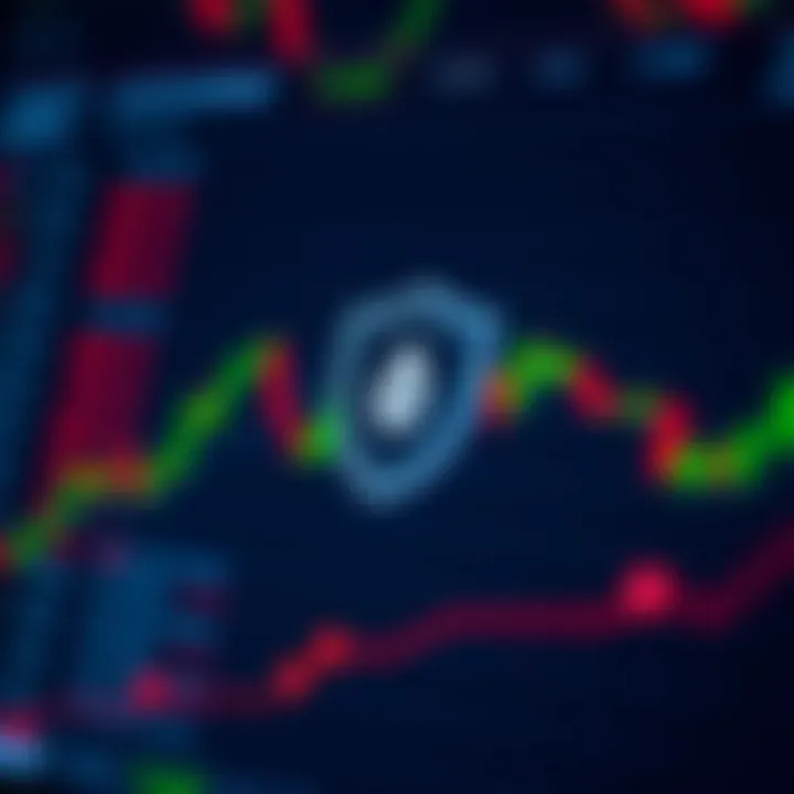 Secure cryptocurrency platform interface with shield icon and digital currency symbols