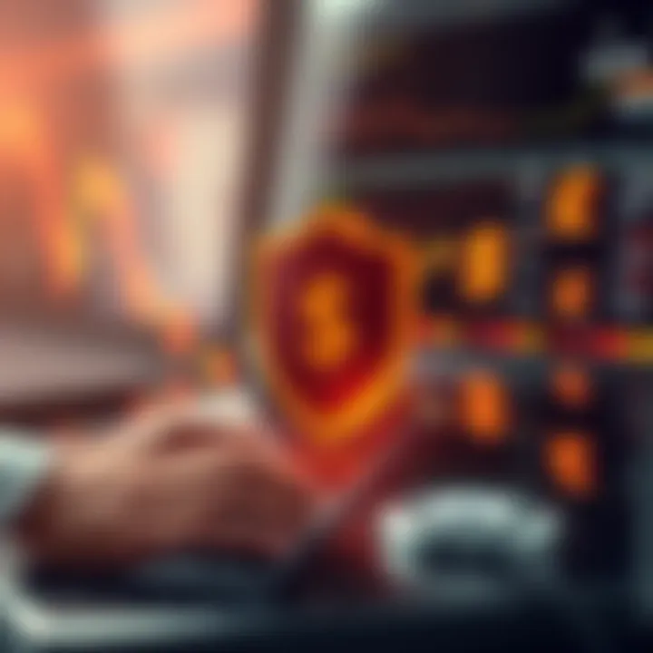 Illustration of secure online transaction with shield and currency symbols