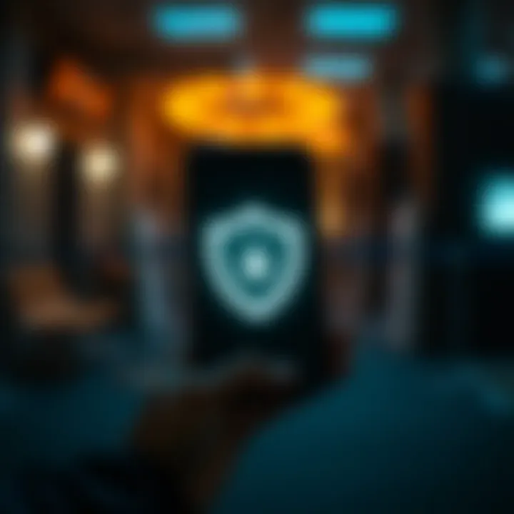 Secure mobile phone with shield icon representing safety and protection in online trading apps