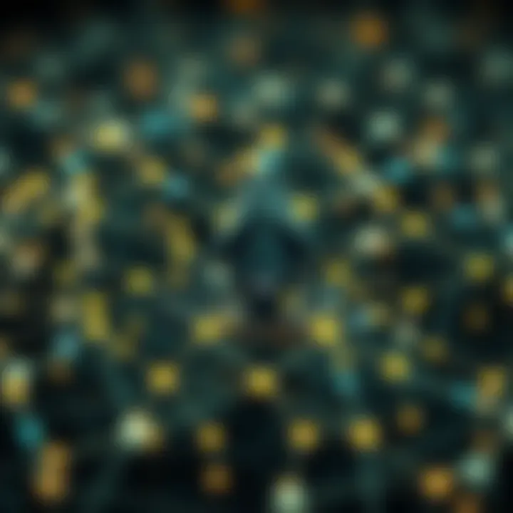 Visual representation of Ethereum blockchain technology with interconnected nodes and data flow