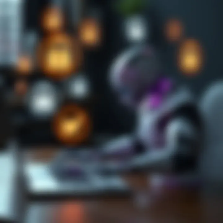 Safe Downloading and Use of Binary Bots Illustration of a digital robot working on a laptop surrounded by icons representing security and safe downloads