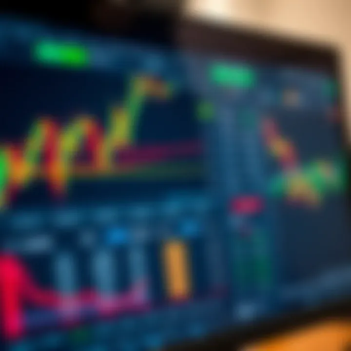 Close-up of a computer screen displaying binary trading bot software with charts and automation settings