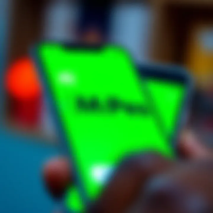 Mobile phone showing M-Pesa payment method for Expert Option transactions