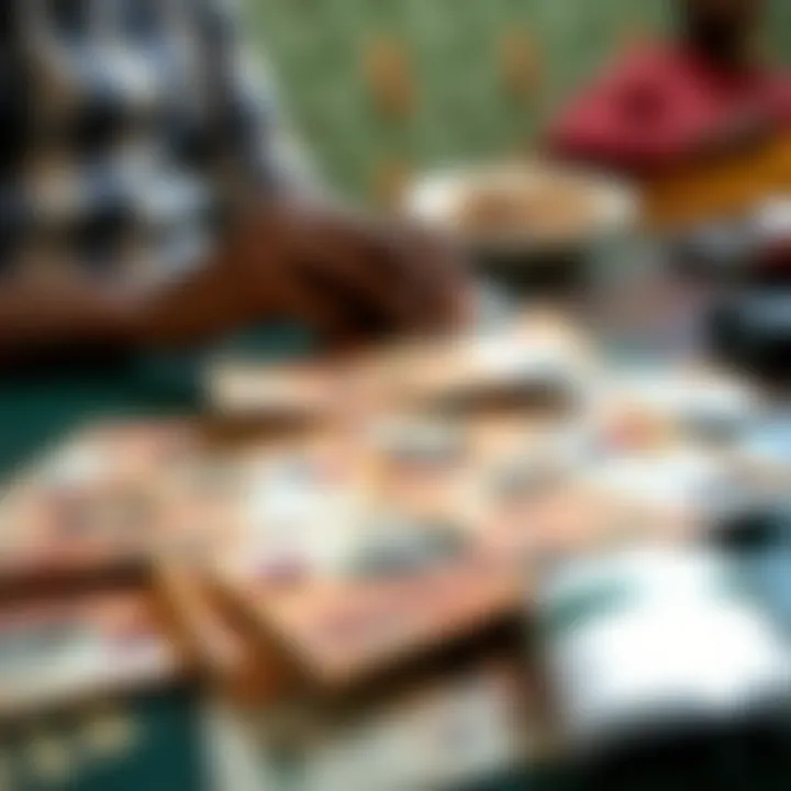 Close-up view of Kenyan banknotes spread out on a table illustrating currency swapping