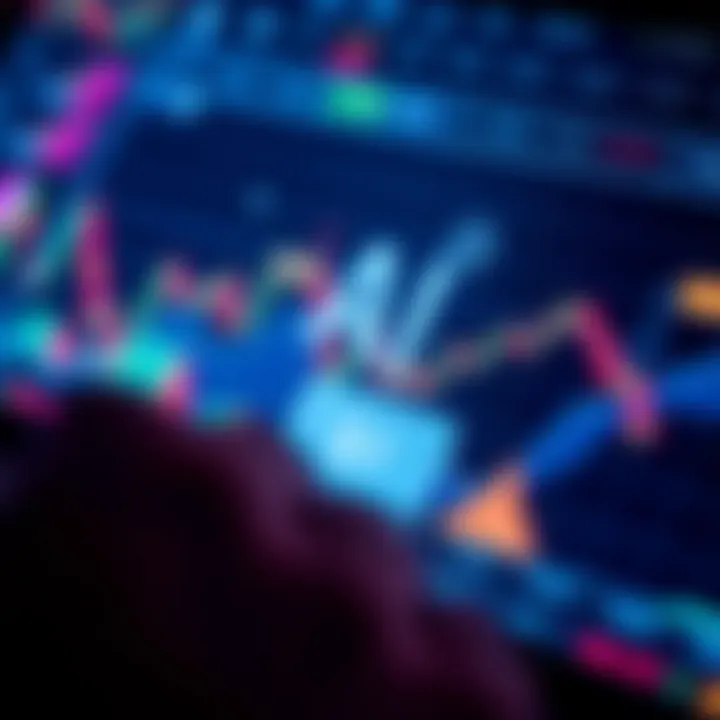 Illustration showing digital trading interface with graphs and AI technology symbols