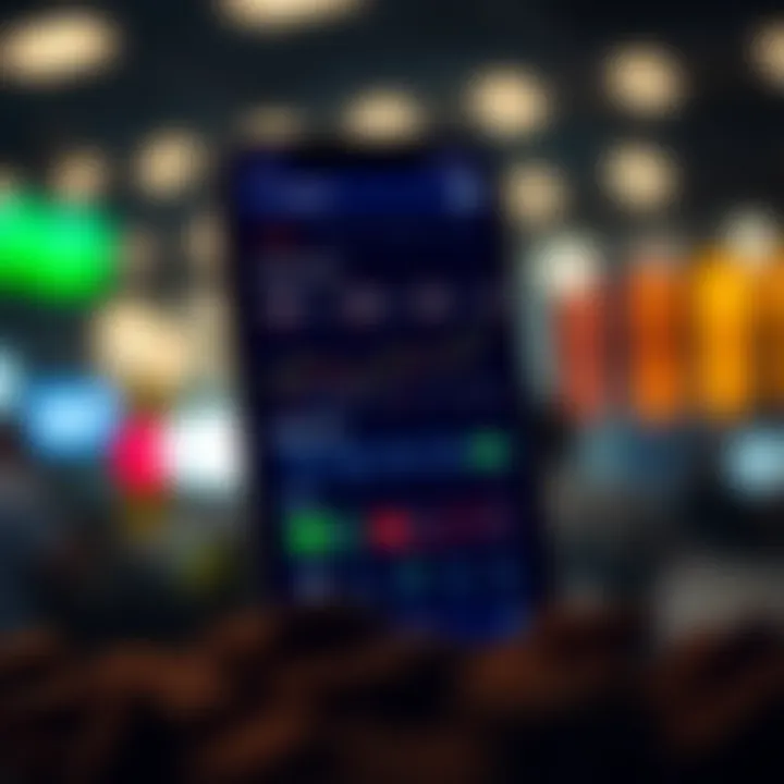 Mobile phone displaying the Deriv Analysis Tool APK interface with various financial charts and analytical tools