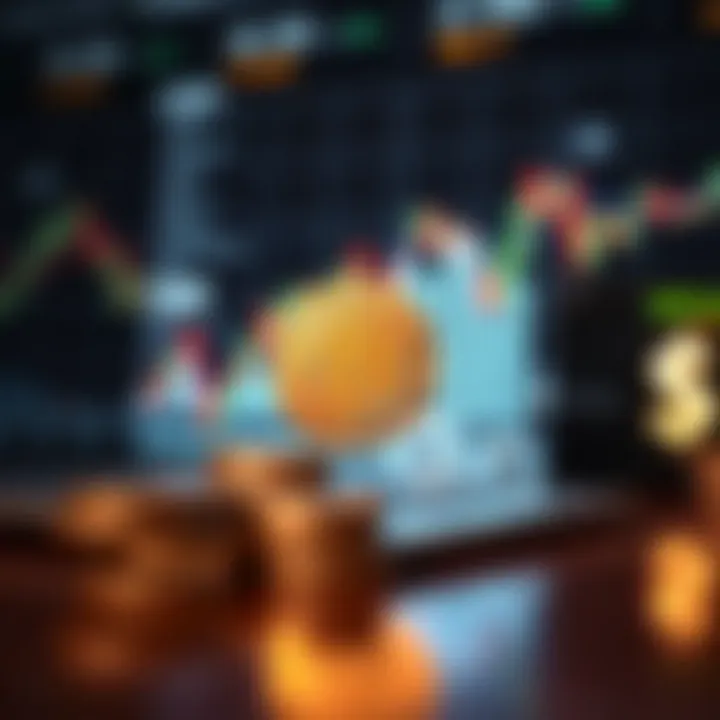 Conceptual representation of digital currency and forex trading with abstract charts and currency symbols