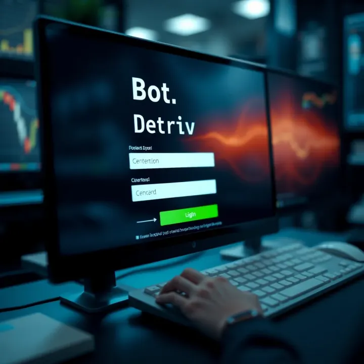 Login screen interface of bot.deriv.com showing user credentials input fields
