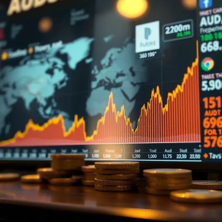 Chart illustrating central bank policy impacts on AUD/USD exchange rate alongside global market trends