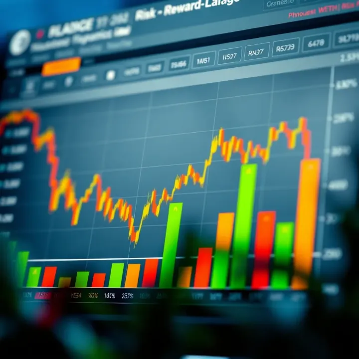 Chart showing leverage impact on trading balance with emphasis on risk and reward
