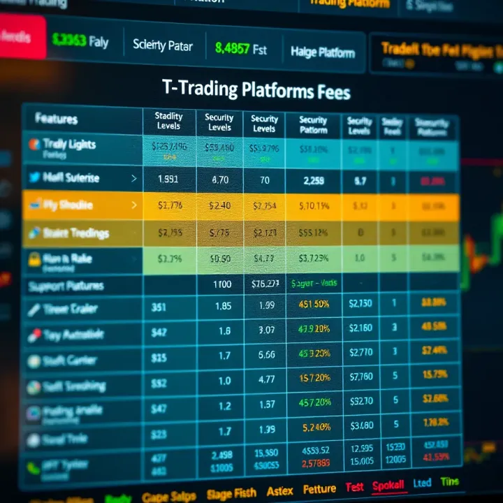 Comparison table displaying features, security levels, fees, and support options for trading platforms