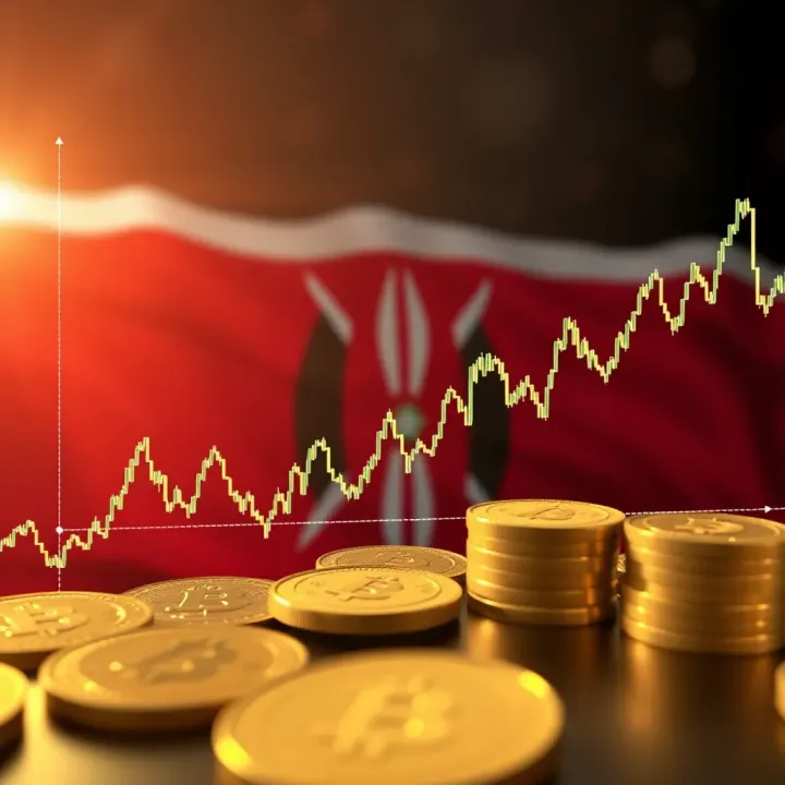 Graph illustrating cryptocurrency price trends with Kenyan flag in background
