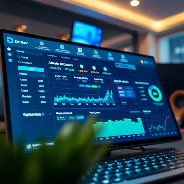Deriv affiliate dashboard displaying performance metrics and earnings overview