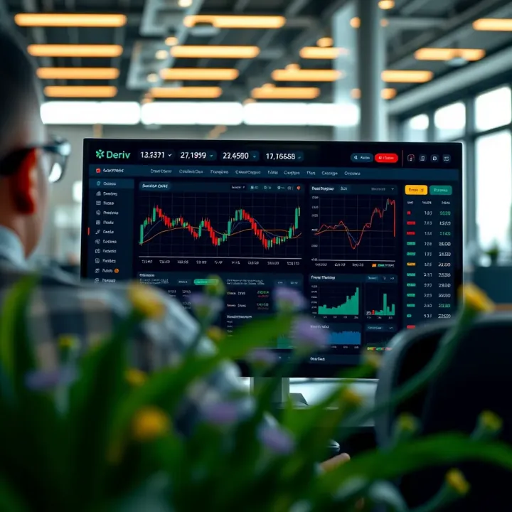 Screenshot of Deriv platform demonstrating demo account dashboard with trading charts and tools