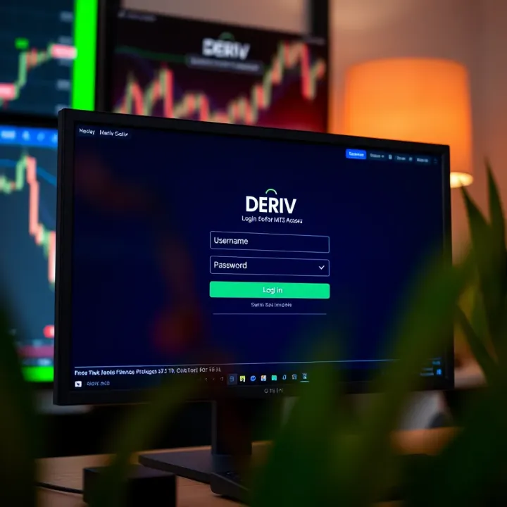 Deriv login screen displaying fields for username and password on a computer monitor