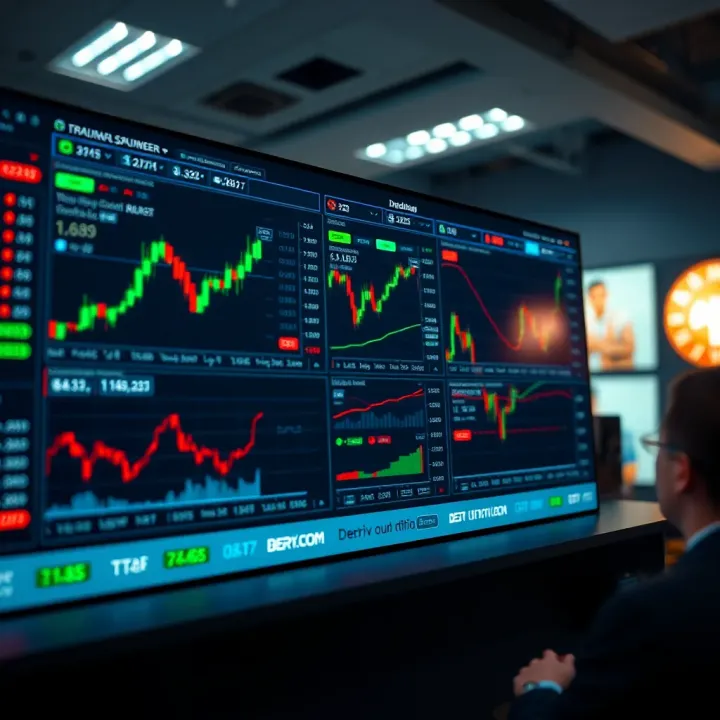 Dashboard showcasing various trading instruments and market charts on Deriv.com platform