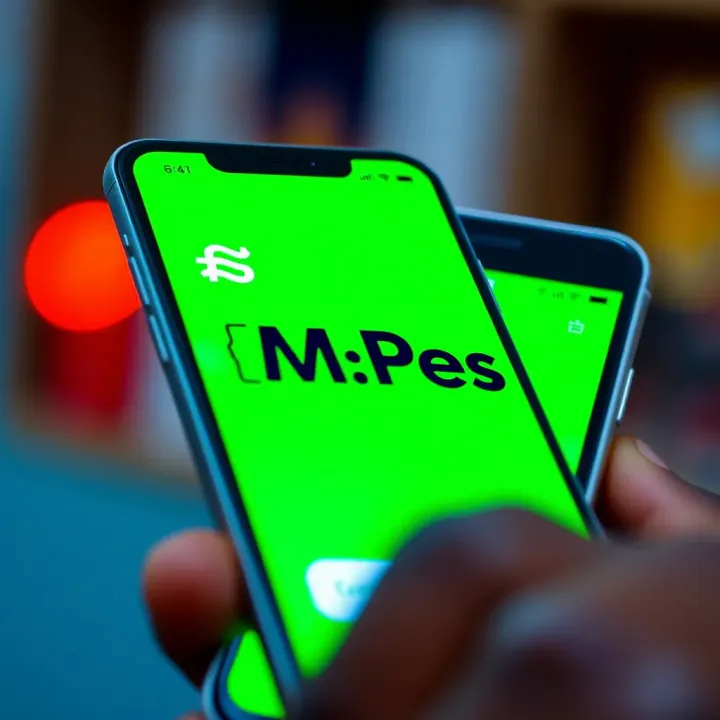 Mobile phone showing M-Pesa payment method for Expert Option transactions
