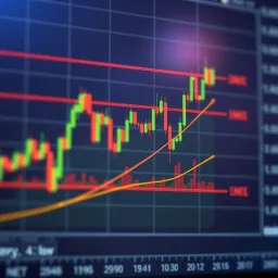 Chart illustrating Fibonacci retracement levels with price movement and key support and resistance points