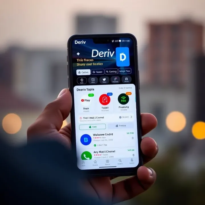 User interface showcasing Deriv app features on a smartphone screen