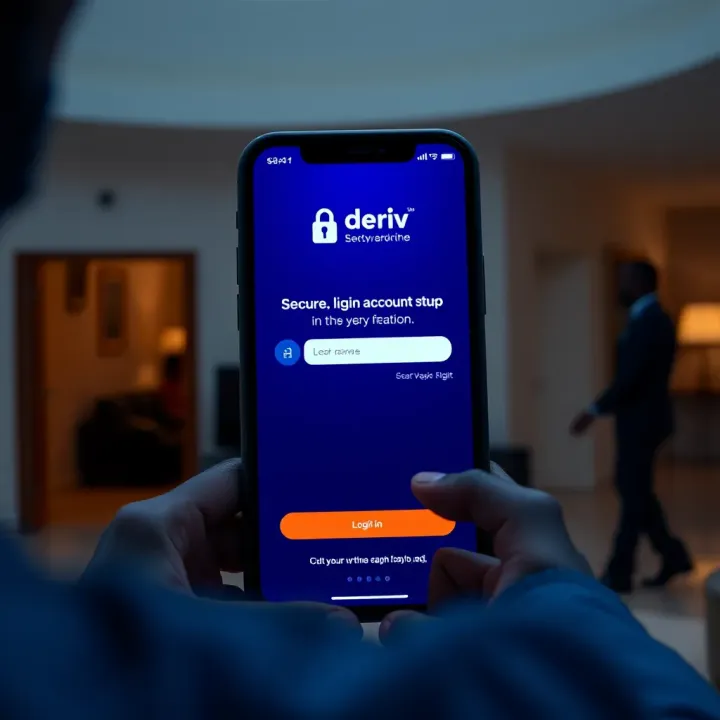 Secure Login and Account Setup on Deriv App in Kenya User entering login credentials on the Deriv app with security features highlighted