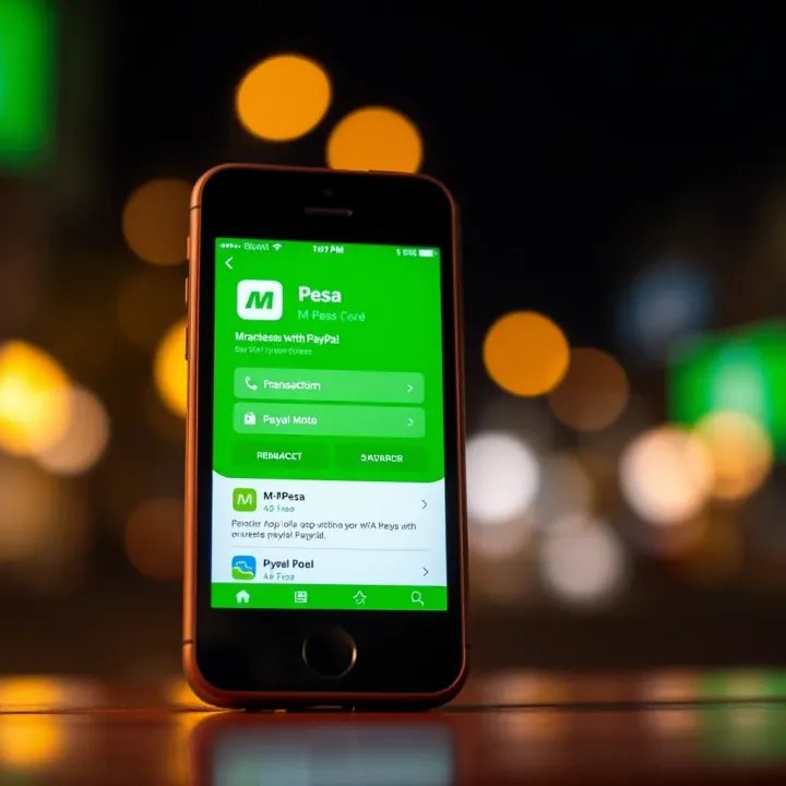 Mobile phone screen displaying M-Pesa app interface with transaction options