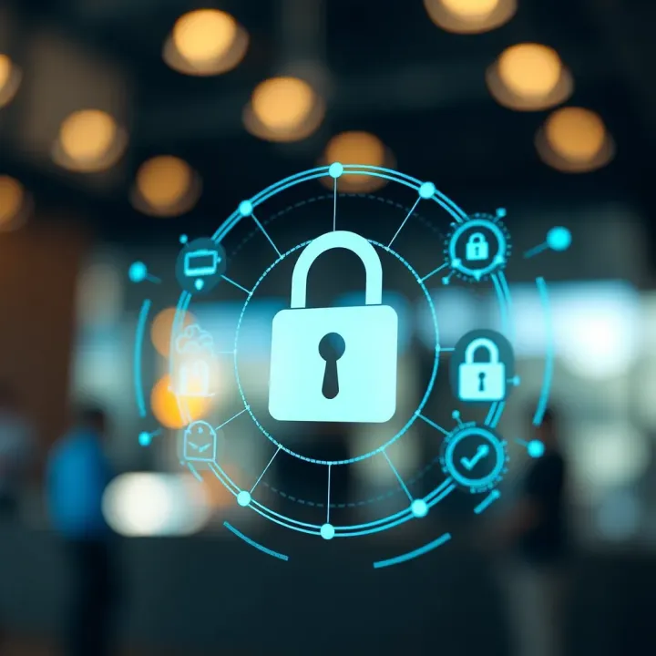 Visual guide showing secure account access with padlock and digital security icons
