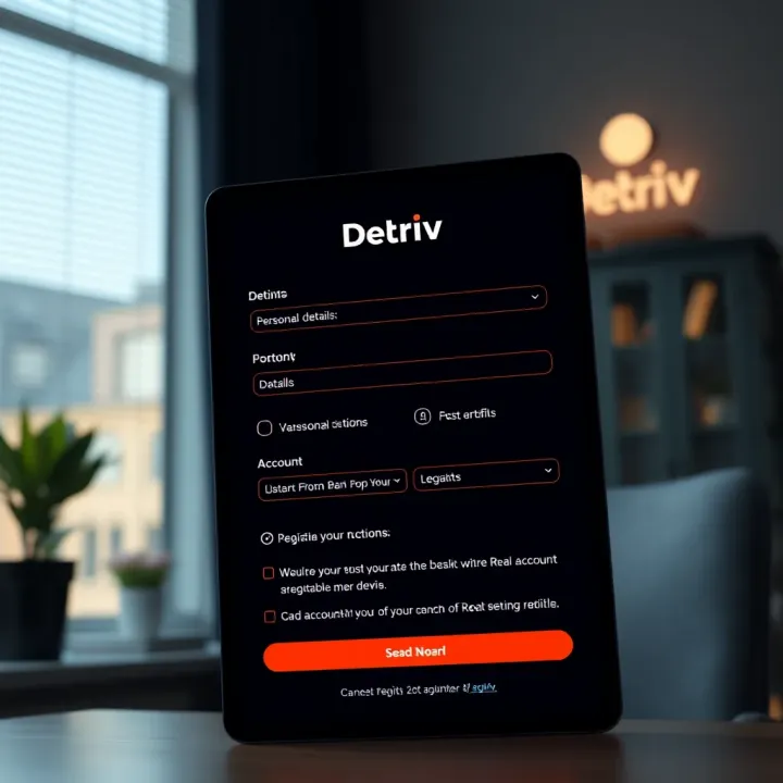 Screenshot of the Deriv registration form showing fields for personal details and account setup options