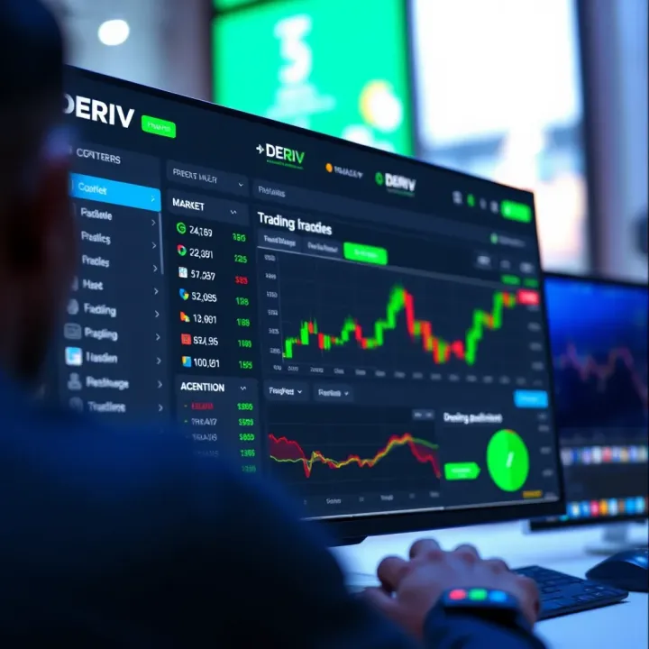 Deriv trading platform dashboard displaying market options and trading tools