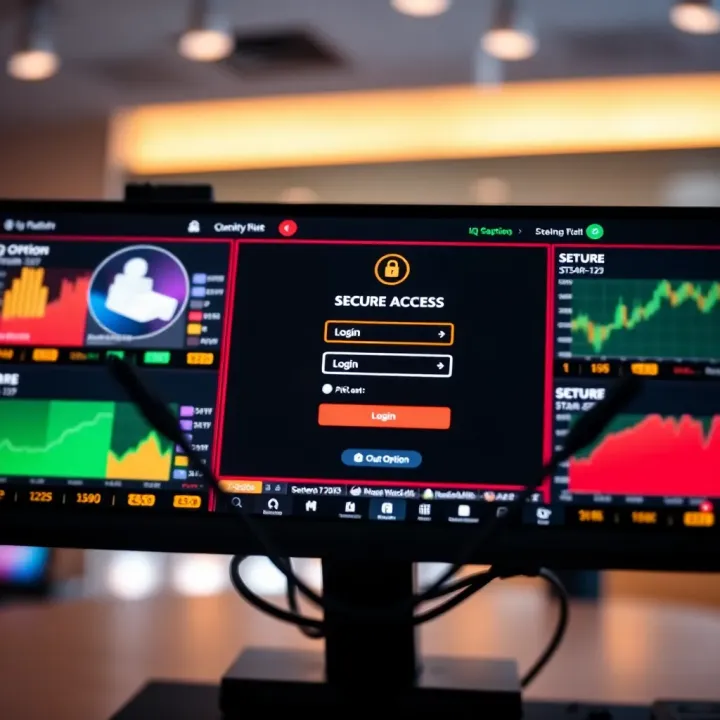 Interface displaying secure login fields on the IQ Option trading platform