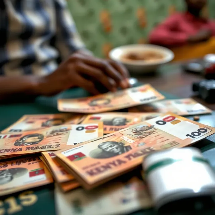 Cash Currency Swapping Practices in Kenyan Informal Economy Close-up view of Kenyan banknotes spread out on a table illustrating currency swapping