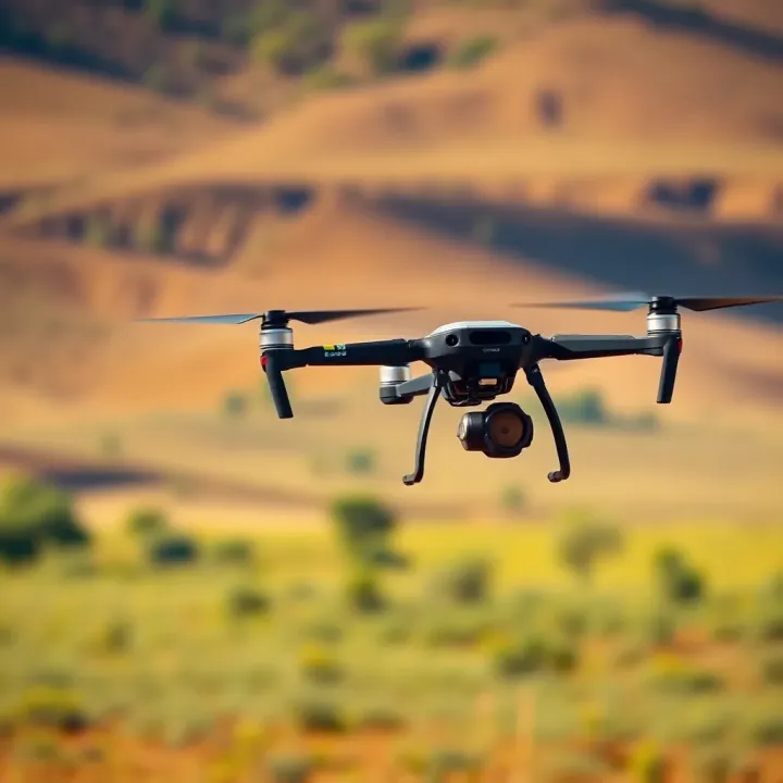 Drone flying over Kenyan landscape guided by advanced navigation systems