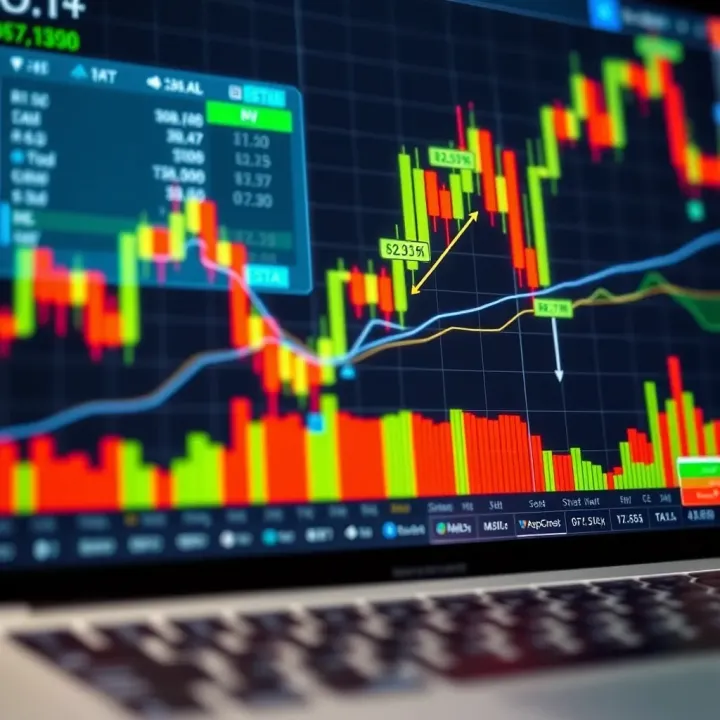 Interactive financial chart displaying candlestick patterns and various technical indicators on Deriv TradingView platform
