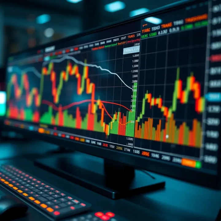 Interactive trading chart displaying multiple technical indicators on DerivTradingView platform