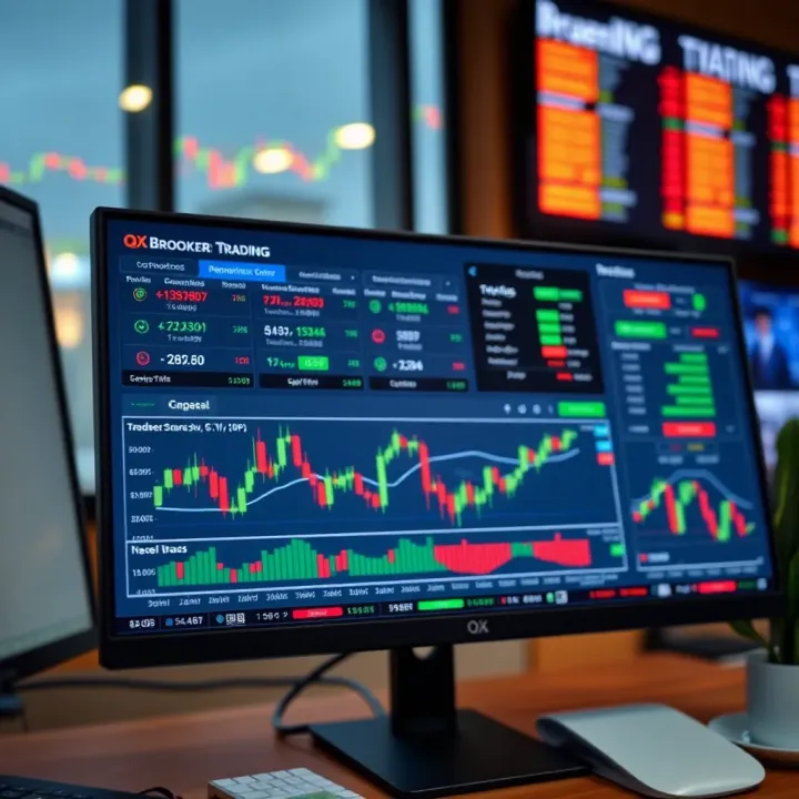 Dashboard of QXBroker online platform displaying trading charts and account overview