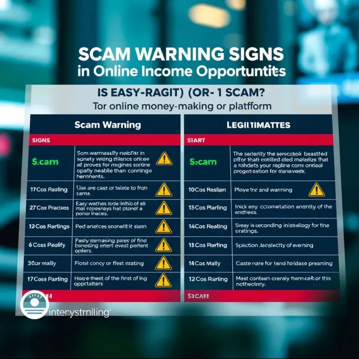 Comparison chart illustrating scam warning signs versus legitimate features in online money-making platforms