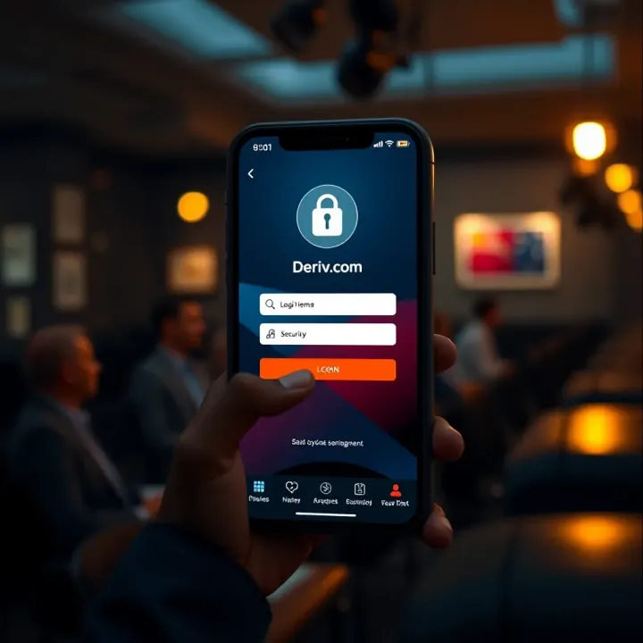 Secure login screen of Deriv.com app highlighting account management and security features