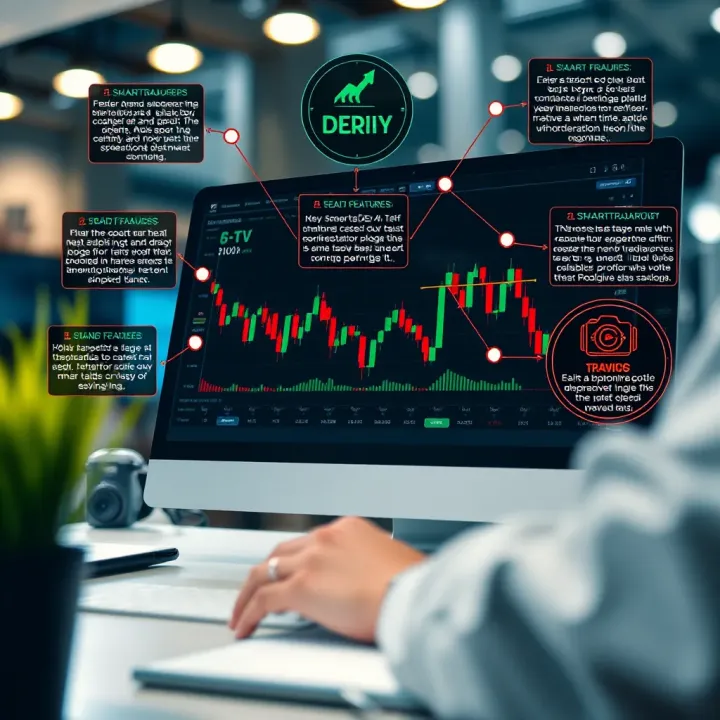 Graphical representation of trading tools and features available on SmartTrader Deriv