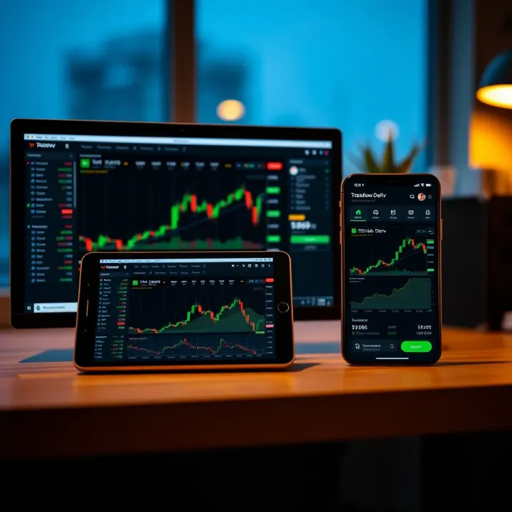 Comparison of TradingView Deriv platform on desktop and mobile devices highlighting user interface differences