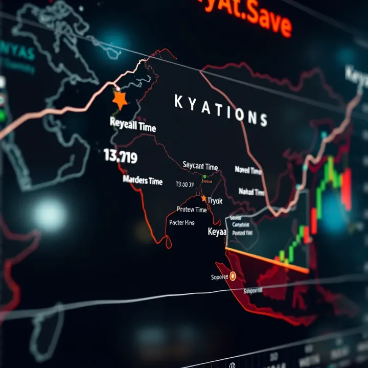 World map highlighting the Asian financial markets and their time zones relative to Kenya