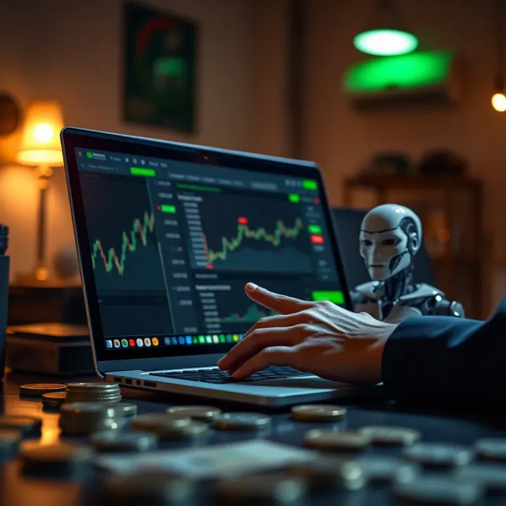 User securely logging into a binary bot platform on a laptop with Kenyan currency symbols around
