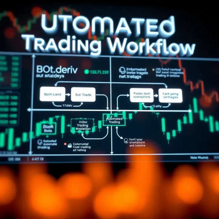 Diagram illustrating automated trading flow on the Deriv platform with trading bots executing strategies