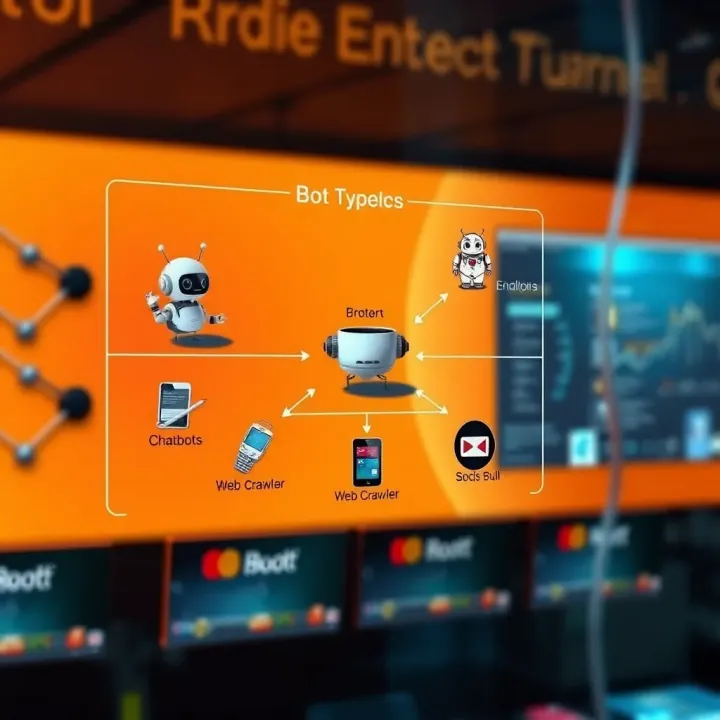 Diagram illustrating different types of bots including chatbots, web crawlers, and social media bots