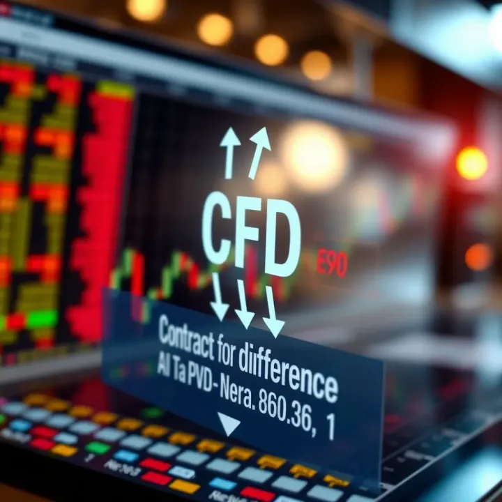 Diagram illustrating the concept of Contract for Difference trading with financial charts and arrows showing market movements