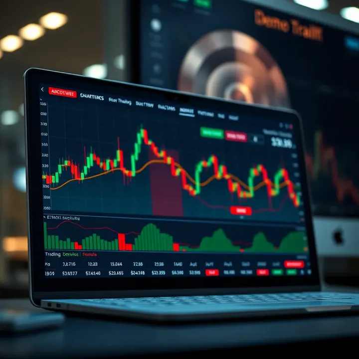 Digital trading platform showcasing demo account interface with charts and market data