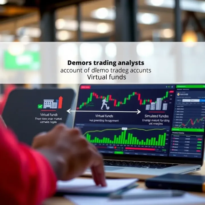 Diagram illustrating the concept of a demo trading account with virtual funds and simulated market scenarios