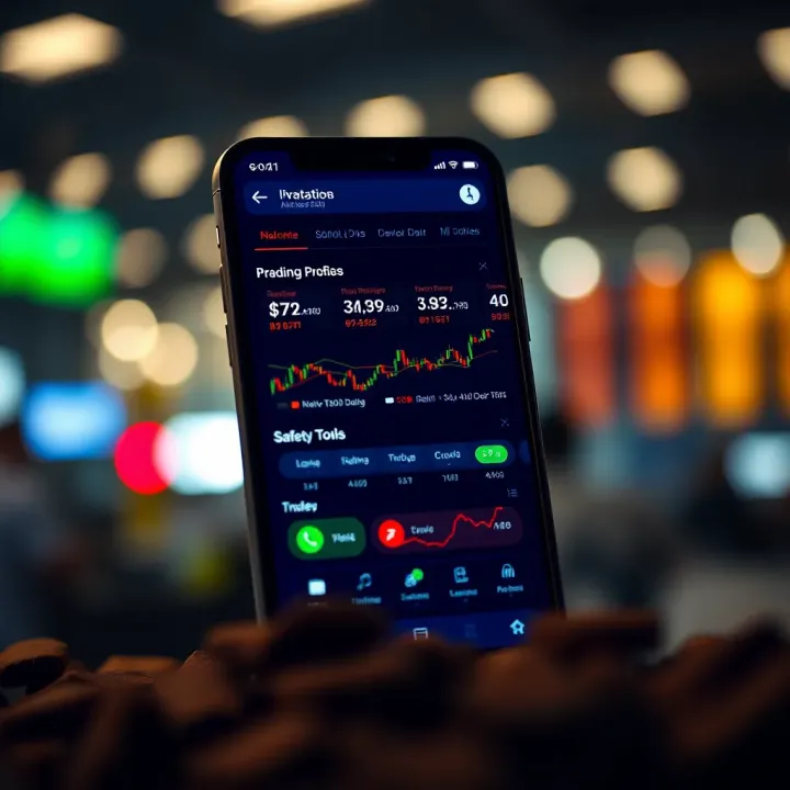 Mobile phone displaying the Deriv Analysis Tool APK interface with various financial charts and analytical tools