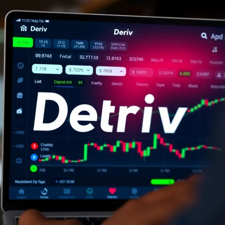 Screenshot of Deriv app interface showing trading options and chart analytics