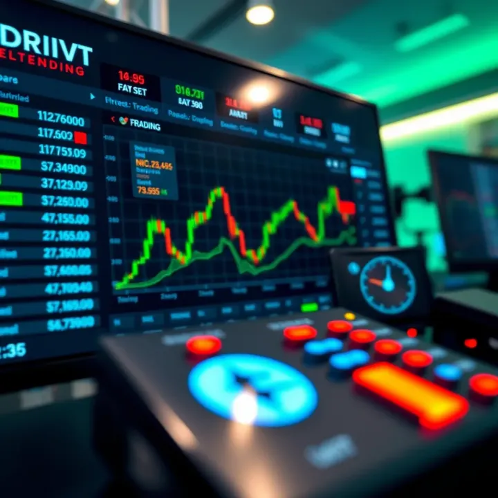 Graphical interface showing a Deriv bot dashboard with trading options and real-time market data