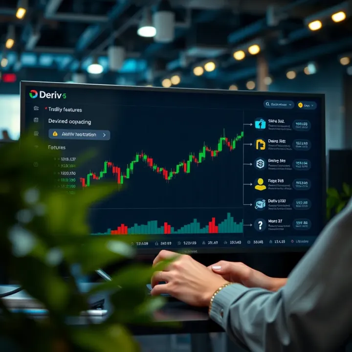 Diagram showing the Deriv trading bot interface with key features highlighted